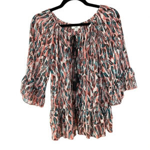YA Los Angeles Women's Silk Feather Tassel Boho Blouse Size Small